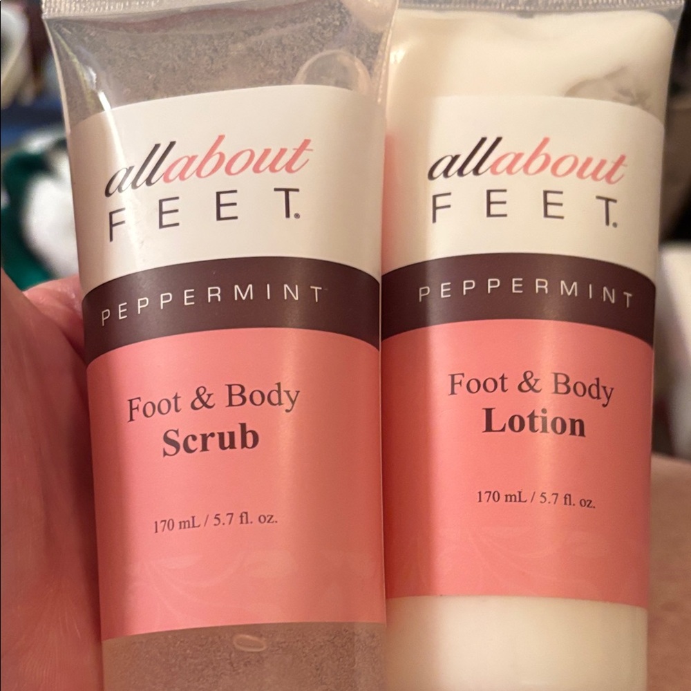 Peppermint Foot & Body Scrub and Lotion Set - Pink and White